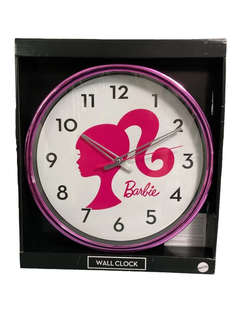 Barbie Silhouette 13” Wall Clock Analog Display Battery Pink White Mattel NEW